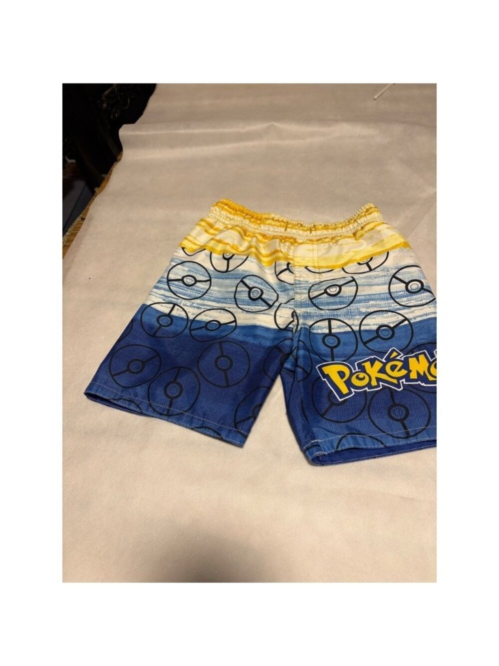 Pokemon Boys Swim Trunks Blue Yellow Poke Ball Print Mesh Lined Size‎ Medium M